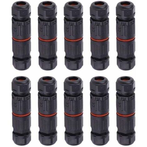 10 PCS IP68 Etanche Connecteur de Câble Electrique, Femelle 3 Broches Connecteurs Etanches Prise de Courant Extérieure Raccord de Connecteur Fil Etanche