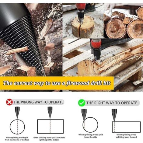 Foret Fendeur De Bûches Conique 32 Mm + 42 Mm – Kit 4 Poignées + Hexagonal – Fendeuse Bois Pour Perceuse