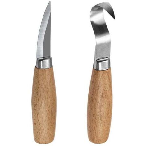 2 Pièces Couteau à Crochet de Sculpture sur Bois, Outils de Couteau à Découper à la Cuillère pour les Sculpteurs de Cuillères Professionnels et les Débutants, Couteau à Crochet pour Droitier e (1/4)