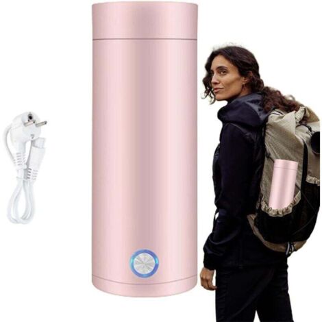 Mini Bouilloire Electrique de Voyage, 400 ml Petite Bouilloire Electrique en Acier Inoxydable, 3 en 1 Tasse Chauffante Electrique, Ebullition Rapide et Arrêt Automatique pour Thé, Lait, Café (ROSE) (1/4)