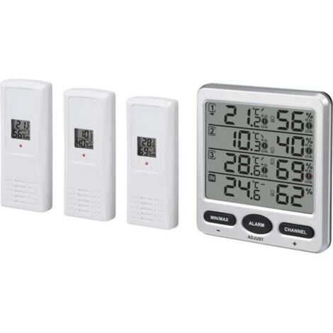 Thermo-hygromètre intérieur/extérieur sans fil LCD numérique 433 MHz à 8 canaux avec trois capteurs à distance Fonction d'alarme de niveau de confort d'hygromètre (1/4)