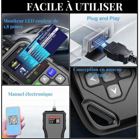 Bingohive Scanner OBD2 Avec Testeur De Batterie Intégré – Lecteur De Codes Moteur Avancé, Effaceur De Voyant Moteur, Compatible Voitures OBDII Depuis 1996