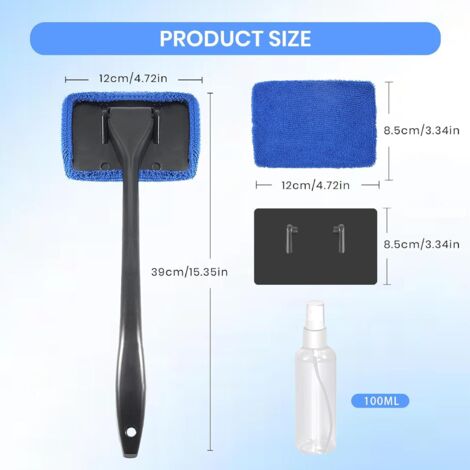 Nettoyeur De Pare-brise Réutilisable Avec Manche Télescopique - 4 Têtes De Remplacement - Pour Vitres De Voiture, Moto, Camion