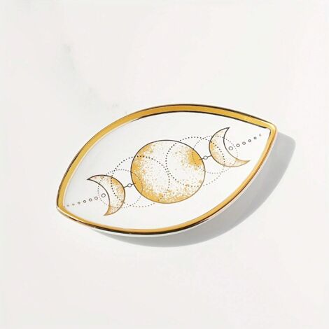 1 plateau à bijoux en céramique à motif Nazar, bleu et or, en forme de feuille, pour bagues et boucles d'oreilles (1/5)