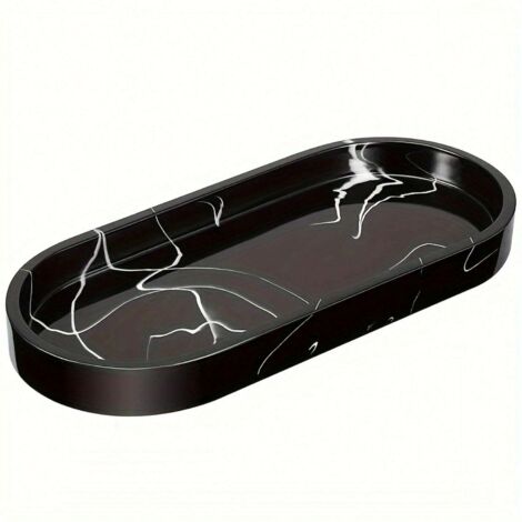 1 Plateau cosmétique ovale en silicone, résine noire, comme organisateur de coiffeuse et de salle de bain sans contact,noir (1/5)