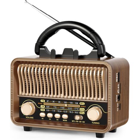 Radio Portable Rétro AM/FM/SW Transistor - Batterie & Rechargeable Bluetooth TF USB AUX - Idéal Domicile & Extérieur