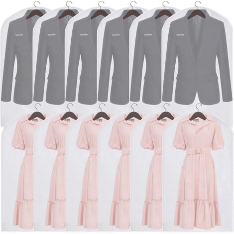 Lot de 12 housses de protection pour vêtements - 60 x 100 cm - Avec fermeture éclair latérale - Étanche à la poussière et à l'eau - Pour chemises, costumes, manteaux (1/5)