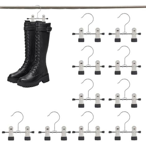 Cintres pour Pantalonen Métal, Lot de 10, avec Clip, Longueur 17 cm, pour Chaussettes, Jupes, antidérapants, Capacité de Charge élevée, Finition Chromée, Noirs (1/5)