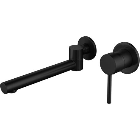 Mitigeur Lavabo Encastrable Bec Pivotant à 180 ° Robinet Mural Salle de Bain Laiton Robinet Salle Bain Montage Mural, Robinets de baignoire avec lEau Froide & Chaude (Black) (1/5)