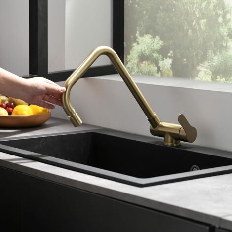 Mitigeur Cuisine Rabattable,robinet Cuisine Rabattable D'or Brossé En Acier Inoxydable,Robinet Pliable Moderne