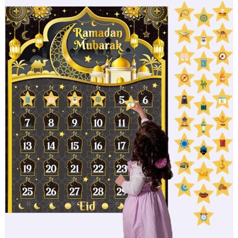Calendrier de l'Avent du Ramadan pour enfants, compte à rebours du Ramadan 2024 pour enfants, calendrier compte à rebours du Ramadan pour jeux du Ramadan, avec 30 étoiles autocollantes (1/5)