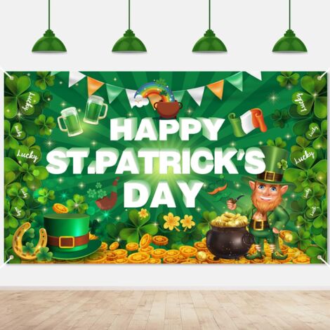 Grande bannière de fond pour la Saint-Patrick, décorations de fête de la Saint-Patrick, bannière trèfle pour fournitures de fête irlandaise (180 x 119 cm) (1/5)