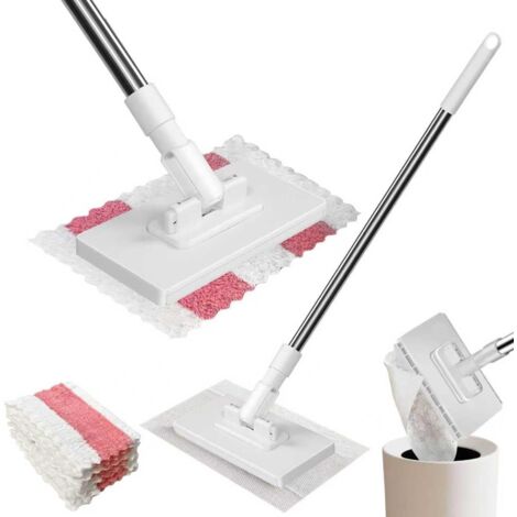 Balai de Nettoyage en Microfibre avec Système de Serrage à Pression, Ensemble de 4 Lingettes Réutilisables, Balai Démontable pour Nettoyage Pratique, Clip pour Lingettes sans Lavage Manuel (1/5)
