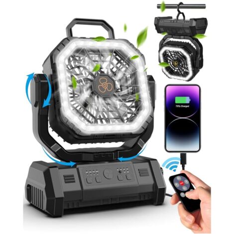 Ventilateur De Camping,[20000Mah] Fan Rechargeable avec Lumière,Ledrotation À 270°,Silencieux Ventilo Portable avec Télécommande,Ports Type-C Et Usb,Idéal pour Camping,Pêche,Urgences (1/5)