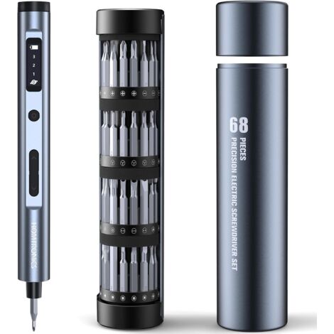 Mini Tournevis Électrique de Précision 68 en 1, 3 Couples Réglables, Rechargeable Sans Fil avec 60 Embouts S2 pour Montre, Lunettes, Drone, PC (1/5)