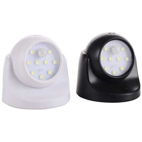 (Noir et blanc, 1 de chaque) Applique murale extérieure sans fil à piles avec détecteur de mouvement, LED, rotation à 360° (1/5)