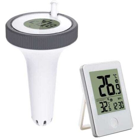 Thermomètre flottant sans fil pour piscines et aquariums, avec écran LCD numérique facile à lire. (1/4)