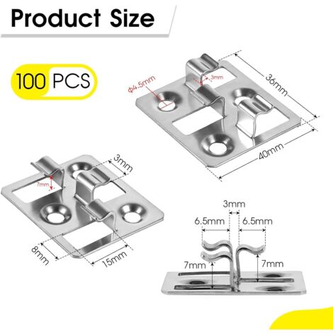 100 pièces Attaches pour lames de terrasse WPC en acier inoxydable, Clips cachés, entretoises pour Fixation de lames WPC/BPC (Argent, écart 3mm, hauteur 7mm) (1/4)