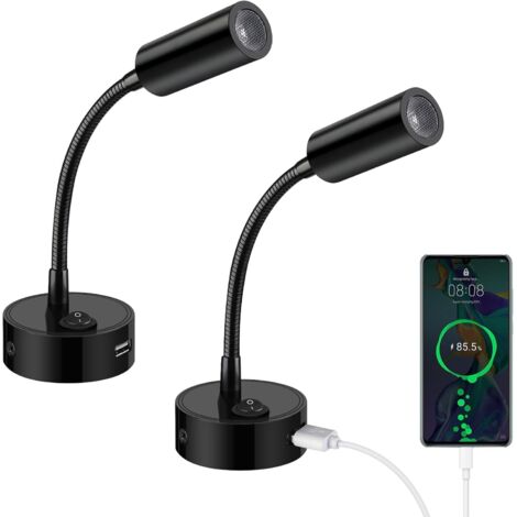 2pcs Lampes de Lecture LED 12V pour camping-car avec col de cygne flexible et port de charge USB 3000K blanc chaud DC 10-30V éclairage intérieur pour bateau caravane yacht, noir (1/5)