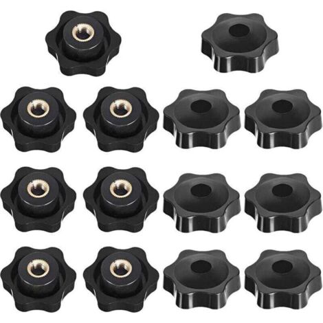 Bouton de Serrage Tête étoile, Étoile Tête Écrous De Serrage Bouton, Serrage Écrous Poignée Forme Étoile, Bouton De Serrage De Filetage, pour Machine-outil, Noire, M6, 14 Pièces (1/4)