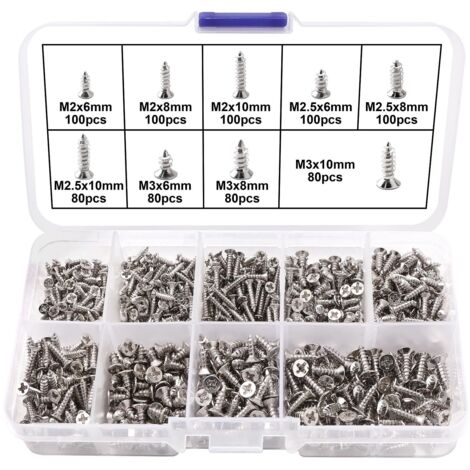 820 Pièces M2 M2.5 M3 Petites Vis à Bois Kit, Vis à Bois Phillips à Tête Fraisée Autotaraudeuses, pour Meubles, Travail du Bois(Argent Miniature) (1/5)