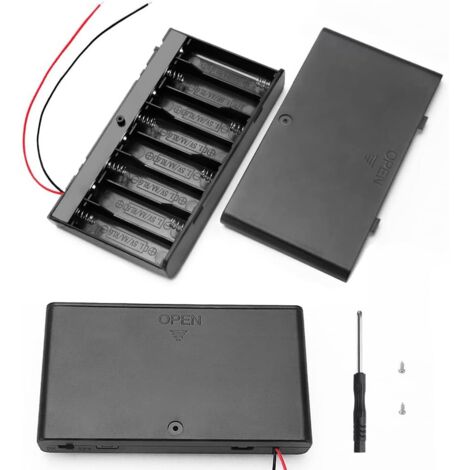 2 x 12V AA Plastic Battery Holder Storage Box with On/Off Switch + Conductor Wires (1/5)