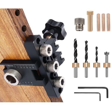 8/10/15 mm JRISBO Drill Jig Kit for Furniture 3 in 1 Carpentry Tools, Adjustable Professional Wood Drilling Jig with Ladder and Clamp (1/5)