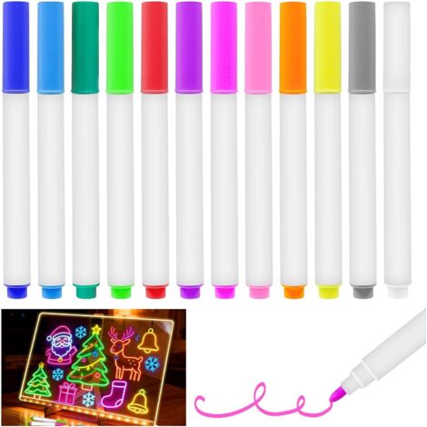 12 pièces Stylos Fluorescents LED, Stylos Effaçables pour Tableau Lumineux LED Marqueurs Lavables pour Cadeau de Noël Dessin (1/5)