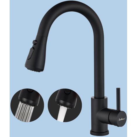 Robinet Cuisine Mitigeur Cuisine Douchette avec 2 Modes de Pulvérisation Pivotant à 360° d'Évier à Arc Élevé Pulvérisateur Escamotable Froid & Chaud Disponible(noir) (1/5)
