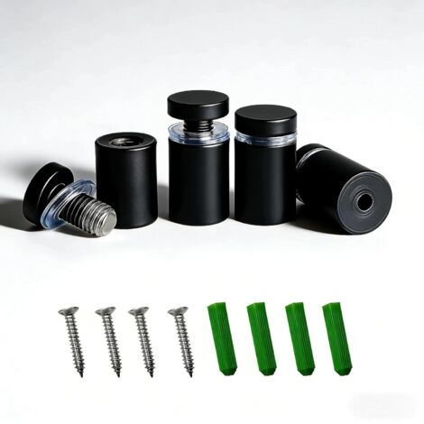 4 Pièces Supports Publicitaires en Acier Inoxydable - Entretoises 19x26mm Noir - Pour Montage Verre, Standoffs, Fixations Boulons Vis (1/5)