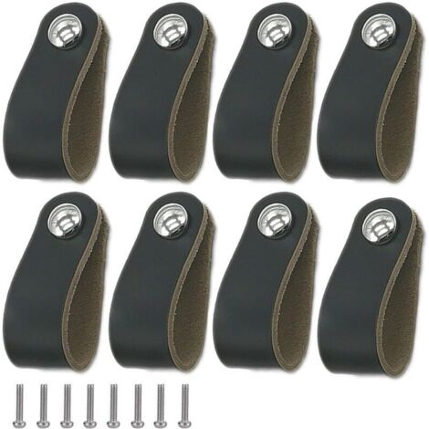 Poignée de meuble en cuir PU souple – Lot de 8 pièces – Installation facile avec vis – Pour armoires et tiroirs modernes (1/5)