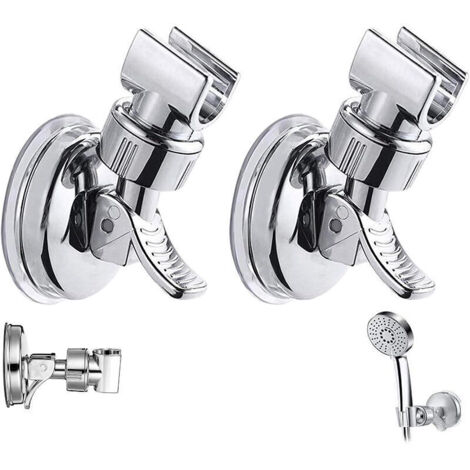 2pcs Support de pomme de douche réglable amovible support mural de douche ventouse support de tête de douche réutilisable sans perceuse étanche pour Salle de Bain Hôtel Carrelage en Verre Métal (1/5)