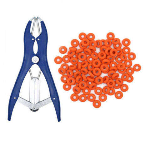 Pince à castration élastique en acier inoxydable pour bétail, porc, mouton, ceinture 100 anneaux en caoutchouc 21,5 cm bleu (1/5)