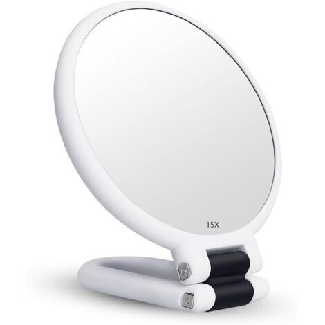 Miroir grossissant 15X double face – Verre optique haute qualité – Portable et pliable – Utilisation main, suspendu ou sur pied (1/5)