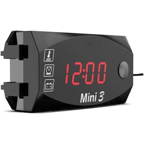 1pc 12V Moto Horloge numérique Voltmètre Thermomètre moto Refit Accessoire 3 en 1 mètre électronique pour moto, rouge de haute précision (1/5)
