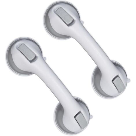 Poignée Ventouse, Lot de 2, Barre d’Appui Douche & Baignoire, 25 kg, pour Personnes âgées, Mur, en Blanc/Gris (1/5)