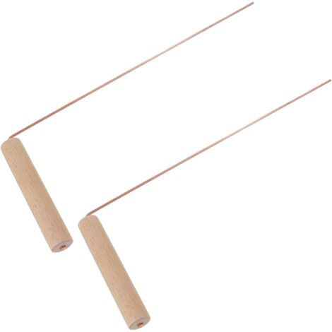 Baguettes de Sourcier 2 Pièces en Laiton pour Prospection d'eau et Or, Tiges Solides Manche en Bois Adaptées la Géobiologie et Chasse en Plein Air
