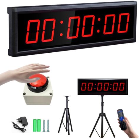 Compte Rebours, 2,3 Pouces Chronomètre Compétition Jeu Sport 12/24 Heures avec Trépied Télécommande Chronomètre Sport 6 Chiffres Fonction Compte Rebours/Compte Rebours Luminosité Réglable (Chargez) (1/5)
