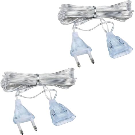 Lot de 2 Rallonges Électriques Transparentes, Câble Plat 5M avec Prise Européenne pour Éclairage LED, Lumières de Noël et Décorations, Câble d'Extension pour Intérieur et Extérieur (Sèche), 220V (1/5)