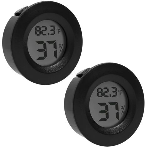 2PCS Mini Hygromètre Thermomètre Format Ronde, Hygrometre Interieur pour Reptiles Contrôle Numérique LCD Température et Humidité, avec Switch °C/°F, Indicateur pour Petit Local, Serre, Cage à Rongeurs (1/5)