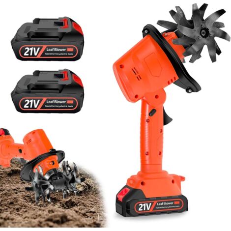 Motobineuse Electrique, 21V Motoculteur sans Fil avec 2 Batteries 3000mAh et 4 Lames Métalliques 10cm Largeur de Travail 10cm Profondeur de Travail 235 TR/Min Vitesse (1/5)