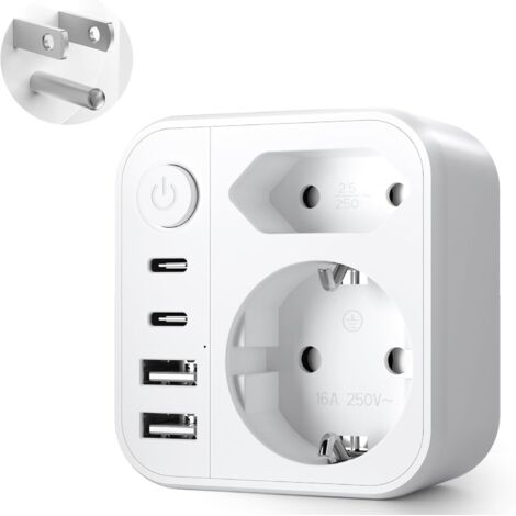 6 en 1 Adaptateur Prise USA, Adaptateur Prise USA vers France, Adaptateur Prise France vers USA Canada avec 2 USB A et 2 USB C, pour Canada Américaine Mexique Thailande Dominicaine