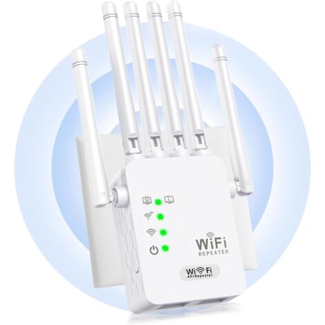 Répéteur WiFi,Amplificateur WiFi,repeteur WiFi Puissant avec 6 Antennes Puissantes,2 Ports LAN,Mode Répéteur & Routeur & AP,repeteur WiFi Exterieur Couverture WiFi de 300 m²,Facile à Installer (1/5)