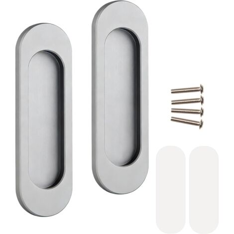 Lot de 2 poignées de porte coulissantes ovales auto-adhésives en alliage d'aluminium sans perforation pour porte coulissante de grange, fenêtres, armoires, armoires de cuisine(100 mm) (1/5)