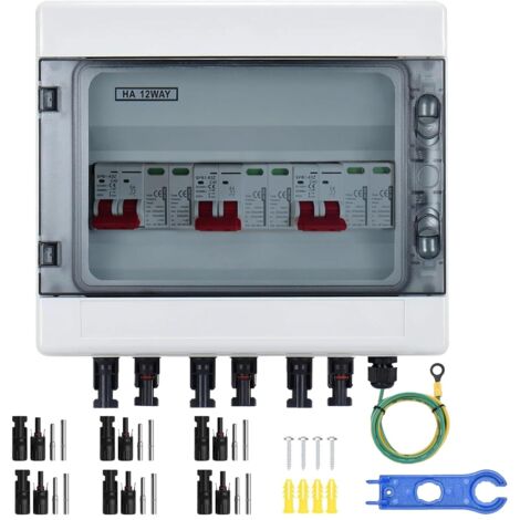 Protection Contre Les Surtensions PV, Disjoncteur 3 Entrées 3 Sorties DC Disjoncteur Protection Contre Foudre 3 Chaînes 1000V DC 25A 20-40KA Boîte Connexion Du GénéRateur Boîte Connexion Solaire IP65 (1/5)