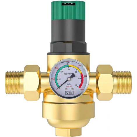 1 Pouce Reducteur de Pression Eau, Limiteur de Pression Avec Manometre Pression Eau Et Filtre à Mailles, RéDucteur de Pression D'Eau En pour Robinets D'Irrigation de Jardin de Chauffage au Gaz (1/5)