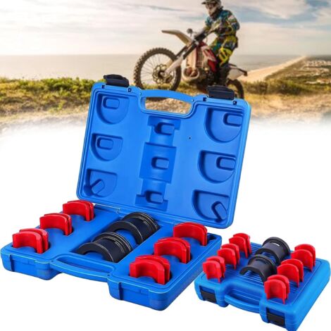 Pilote Joint Fourche, 14 PCS Outil Joint Fourche Changeur Pneu Moto 35-50 Mm Kit D'outils D'Installation Pilote Joint Fourche En Acier Au Carbone Universel Pour Motos Et Vélos Avec Boîte D'emballage (1/5)