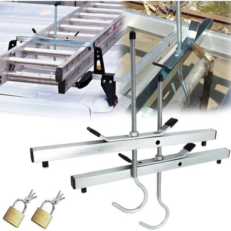 Pinces D'échelle, 2 PCS Pinces Toit pour échelle Sécurité en Acier avec Crochets 2 Cadenas 2 Clés Serrures Universelles pour Barres Toit De Voiture (1/5)
