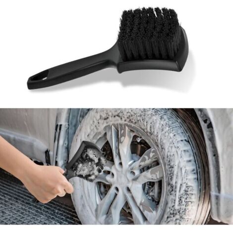 Brosse de Roue pour Jantes, Brosse de Nettoyage de Voiture, Brosse de Lavage de Voiture Douce de Poils, Accessoires de Voiture Nettoyant de Pneu à Poignée (Noir) (1/4)