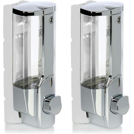 Distributeur de Savon 2X pour Montage Mural - Distributeur de Savon Mural, Rechargeable - Distributeur de Savon pour Gel Douche et shampoing (chromé) (1/5)